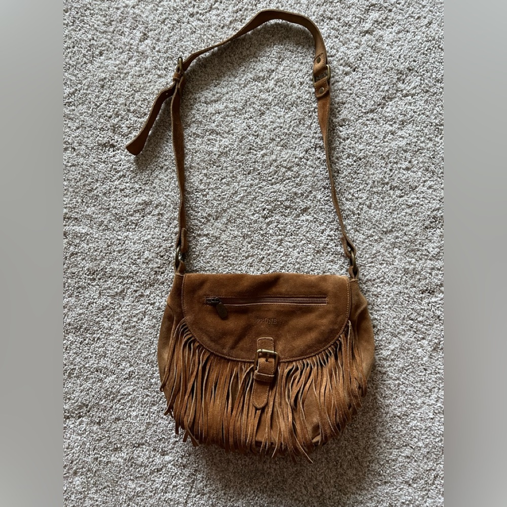 Prune Suede Fringe Shoulder Bag Hippie Boho Made In Argentina